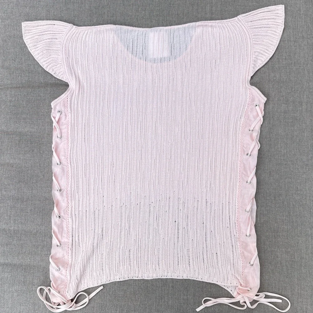 CHANEL Pink Flutter Sleeve Lightweight Knit Top